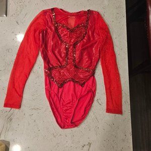 Red Sequin Adult Small Dance Unitard